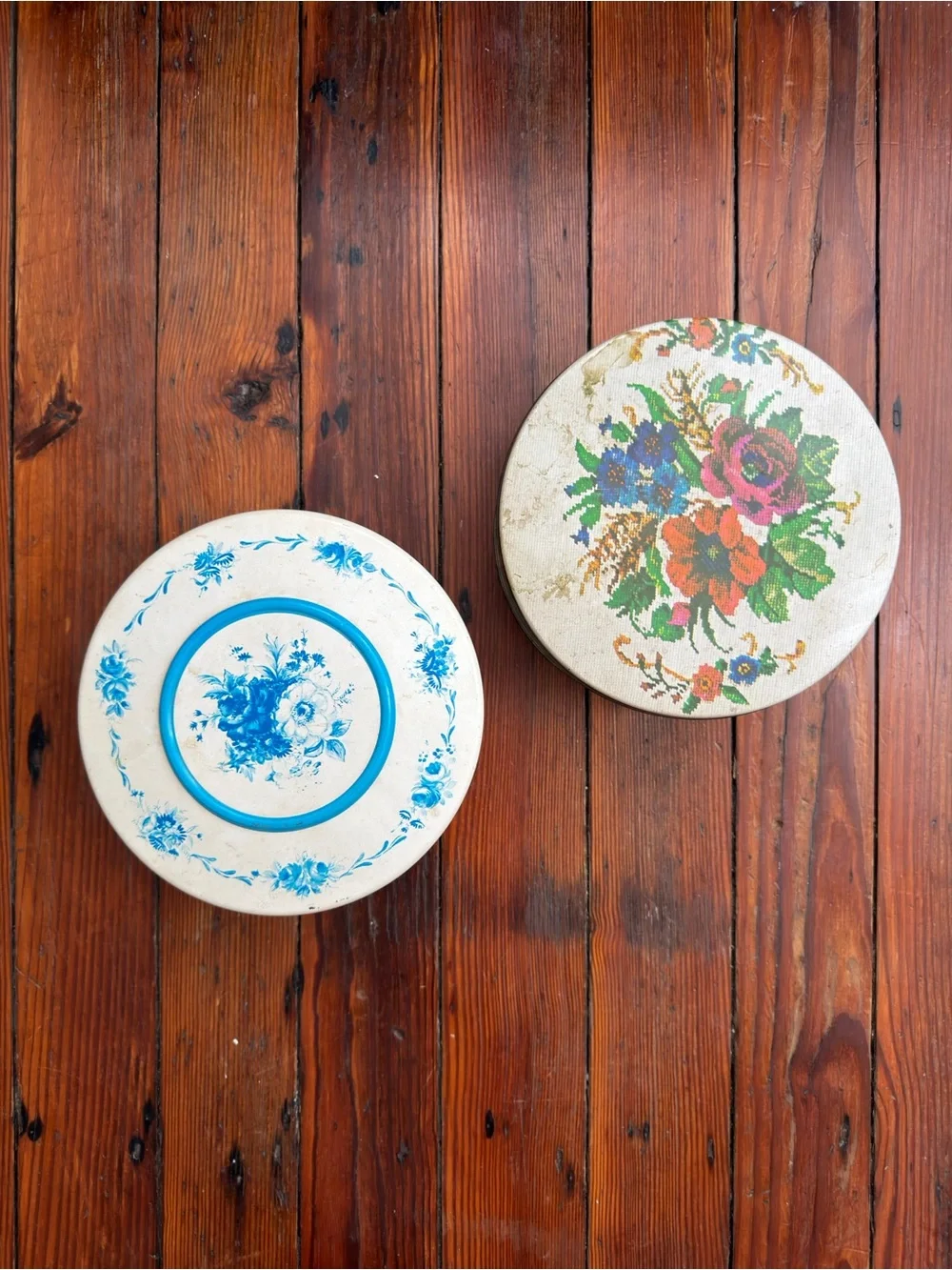 Vintage Floral Metal Cookie Tins - Pair